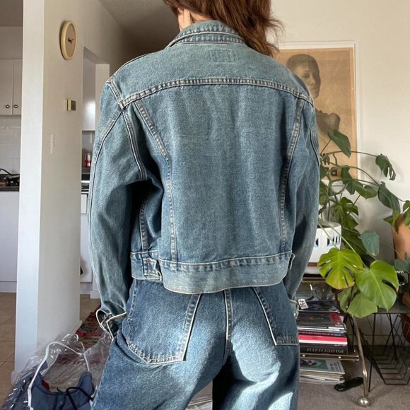 90s Vintage Calvin Klein Jeans Cropped Denim Jean Jacket SZ L - Picture 3 of 3